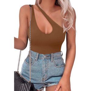 Saungkuai Women's Double Lined Sexy One Shoulder Tank Tops